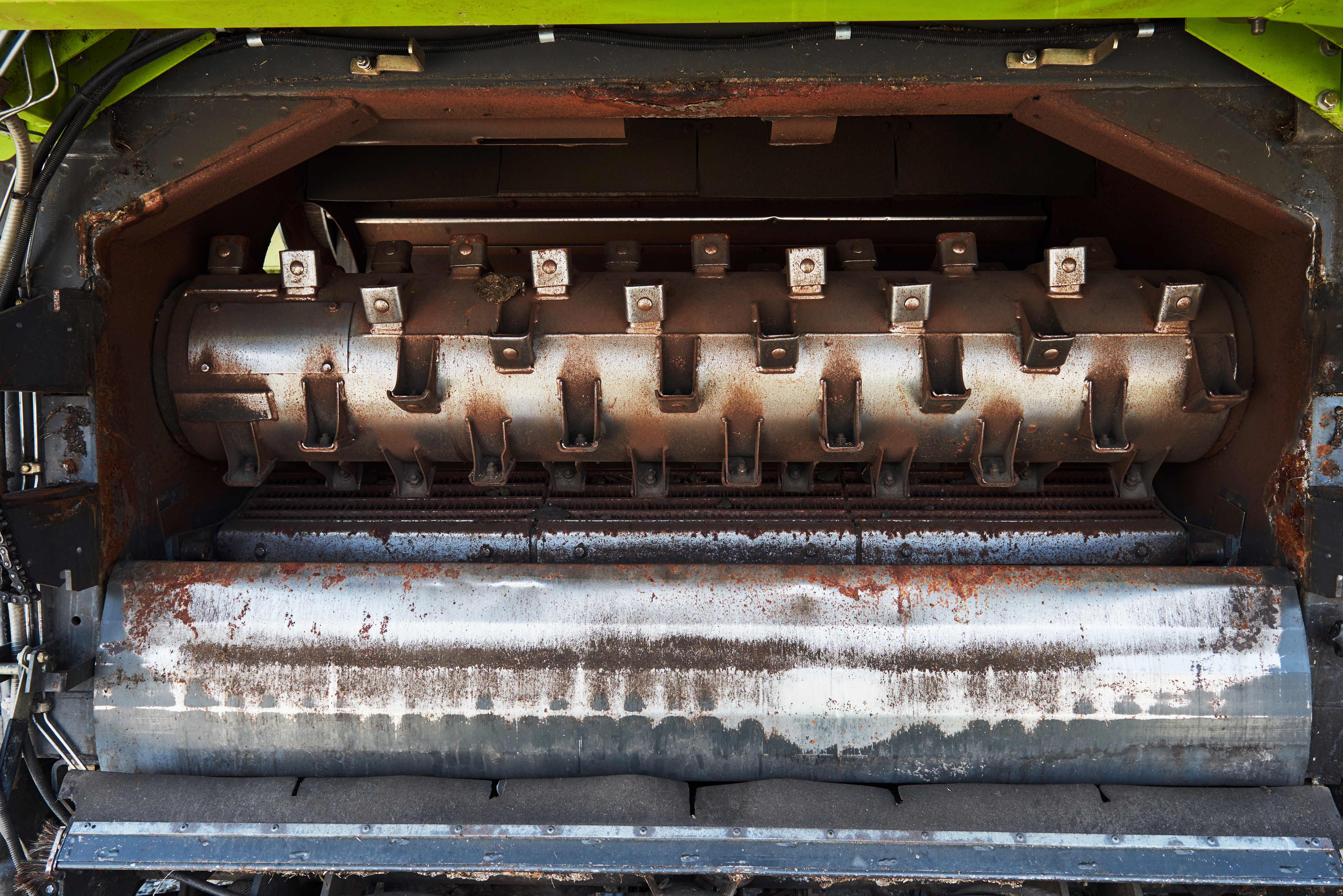 harvesters and combine parts at the plant are waiting for sales, tractors and agricultural machinery, maintenance and exports